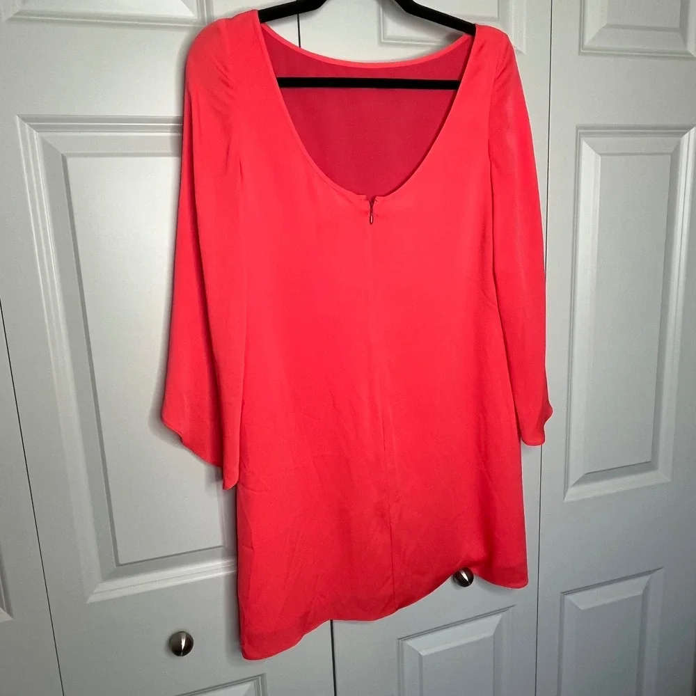 Milly Silk Blend Shift Dress‎ Coral Bell Sleeve Mini Size 4 NWT